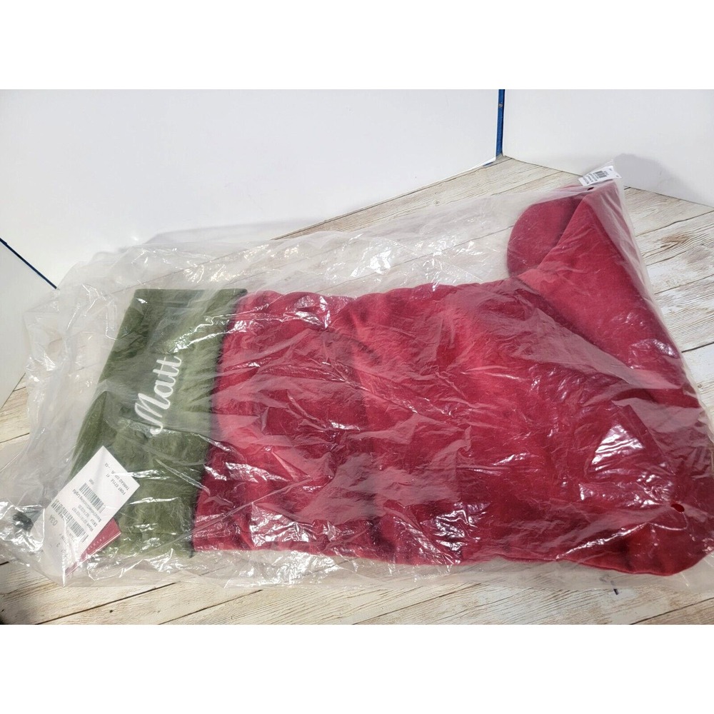 Pottery Barn Holiday Christmas Stocking 19" RED GREEN VELVET Monogram MATT NEW‎